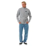 Canguro gris con cierre completo y diseño de bolsillos laterales, de corte casual.