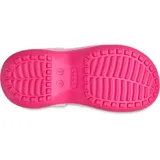 Zueco Crocs Classic Stacked color blanco con plataforma beige. Diseño con orificios Jibbitz™ en el empeine y la tira trasera.