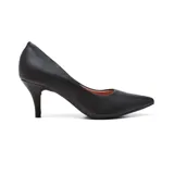 Zapato de vestir de cuero negro con punta fina y taco aguja.