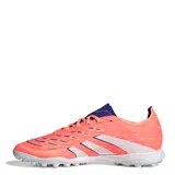 Championes de fútbol 5 Adidas Predator League Tf, diseño unisex color naranja con detalles en azul y blanco.