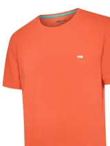 Remera naranja de algodón con cuello redondo y logo bordado en el pecho.