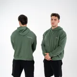 Canguro negro de algodón sin felpa, con capucha y bolsillo tipo canguro. Estampado con la palabra 'GAINS' en el pecho.