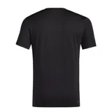 Remera deportiva Adidas Train Essentials, color negro con tres rayas blancas en los hombros y logo blanco en el pecho. Confeccionada en tejido transpirable. Ideal para entrenamiento.