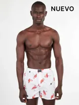 Bóxer blanco con estampado de flamencos rosados, cintura elastizada con logo de la marca.