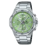 Reloj Casio Edifice con correa de acero plateado y esfera verde.