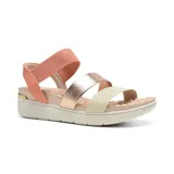 Sandalias bajas Korium Confort Marie con plataforma blanca y tiras de cuero sintético en color rosa, dorado y beige.