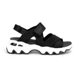 Sandalias Skechers Big Lug negras con tiras de nylon ajustables con velcro y suela chunky blanca.