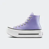 Championes Converse Chuck Taylor All Star Lift Double Stack color lila con plataforma blanca y cordones blancos.
