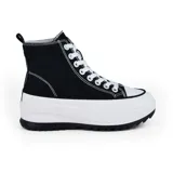 Championes deportivos de caña alta American Sport Iris D22, color negro con plataforma blanca y cordones blancos.