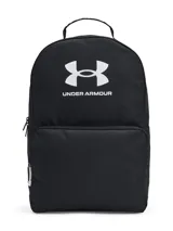 Mochila Under Armour Loudon negra con logo blanco estampado en el frente. Cuenta con dos compartimentos con cierre, asa de mano y correas acolchadas ajustables.