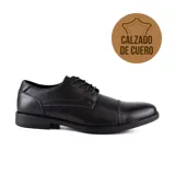 Zapato de vestir acordonado color marrón de cuero liso, con puntera redondeada y suela de goma.