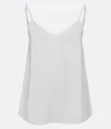 Blusa blanca de viscosa con breteles finos y escote en pico.
