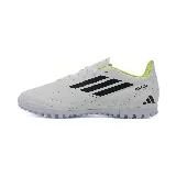 Championes de fútbol Adidas Deportivo III TF, color blanco con detalles en negro y amarillo flúor. Diseñados para canchas sintéticas.