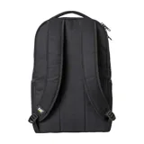 Mochila unisex Caterpillar negra con logo blanco, llavero fijo, bolsillo delantero, compartimento principal grande y bolsillos internos.