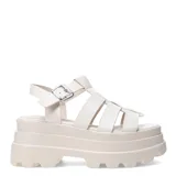 Sandalias negras con plataforma y tiras anchas cruzadas, con hebilla lateral ajustable.