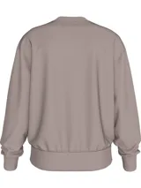 Buzo color topo, de corte holgado, con cuello redondo, puños y dobladillo acanalados. Presenta una cinta con el logo de la marca en los laterales.