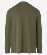 Remera negra de algodón, con cuello redondo, mangas largas, puños ajustados y etiqueta en el bajo.