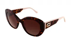 Lentes de sol Lancel con montura de acetato color carey y lentes marrones. Patillas color crema con logo de la marca en dorado.