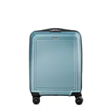 Valija de cabina rígida, marca Munich, color celeste. Fabricada en policarbonato, con acceso por cierre, candado TSA y cuatro ruedas.