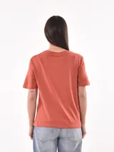 Remera color ladrillo con estampado de olas y texto "Waves of Life" en blanco.