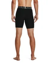 Short de compresión gris con cintura elástica negra con logo Under Armour.