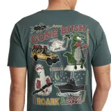 Remera verde con estampado de un sol sonriente y el texto "Roark House of Darwin".