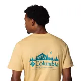 Remera negra de algodón orgánico, con cuello redondo y logo de Columbia estampado en el pecho.