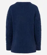 Suéter azul marino de chenille con cuello redondo y mangas largas.