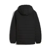 Campera acolchada Puma negra con capucha, cierre frontal y bolsillos laterales. Logo de Puma bordado en dorado en el pecho y escudo del Club Atlético Peñarol en el lado opuesto.