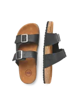 Sandalias Jack & Jones de cuero color negro, con dos tiras ajustables con hebilla y suela de corcho.