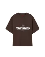Remera celeste de corte recto con estampado frontal con el texto "Ittai Stars Ibiza".