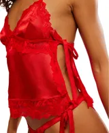 Top lencero blanco con tirantes finos ajustables, escote en V con encaje y lazos laterales.