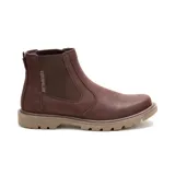 Bota Chelsea de cuero color marrón con elástico lateral y suela de goma.