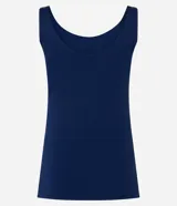 Musculosa azul marino de poliamida con escote en U y breteles anchos.
