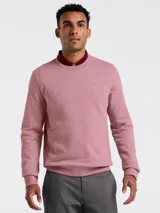Buzo de hombre color rosa, de cuello redondo y manga larga. Tiene el logo de la marca bordado en el pecho.