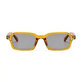 Lentes de sol unisex con montura rectangular color miel y lentes grises con filtro UV400.