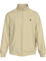 Campera color beige con cierre frontal, cuello alto, puños y bajo elásticos, bolsillos laterales y logo CK bordado en el pecho.