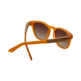 Lentes de sol Indie Palm con montura cuadrada color naranja y lentes marrones degradé.