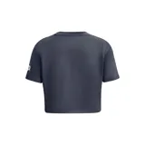 Remera corta Under Armour color gris oscuro con estampado frontal de la frase "REST DAY" en letras blancas con borde difuminado.