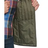 Chaleco verde militar matelaseado con cierre frontal y cuello alto.