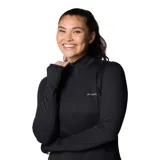 Remera deportiva Columbia negra de manga larga con medio cierre frontal y tecnología Omni-Wick para control de la humedad y neutralización de olores.