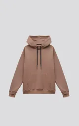 Hoodie color marrón claro de frisa premium con capucha ajustable y corte oversize.
