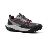 Championes deportivos Skechers Arch Fit Swift Trail, color gris con detalles en negro y rojo. Capellada de textil transpirable con superposiciones de cuero, sistema de cordones con paneles y lengüetas en contraste, plantilla contorneada Arch Fit removible y suela flexible con tracción tipo "grip".