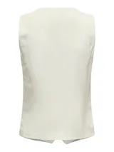 Chaleco sastrero color blanco hueso con bolsillos delanteros. Confeccionado en tejido plano de viscosa y lino. Diseño con cierre de botones y detalle adicional en el frente.