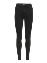 Jeans skinny de mezclilla gris oscuro con ajuste entallado, diseño clásico y tiro alto.