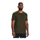 Remera deportiva Under Armour Seamless Grid SS para hombre, color verde militar con diseño cuadriculado y logo pequeño en el pecho.