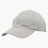Gorro unisex color gris claro, de seis paneles, con logo Merrell bordado en el frente y visera curva.
