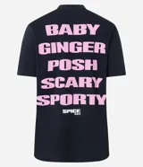 Remera negra de algodón con estampa frontal de las Spice Girls y estampa trasera con los nombres de las integrantes.