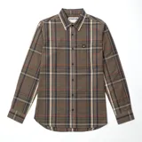 Camisa de hombre a cuadros blancos, celestes y grises, de manga larga con bolsillo en el pecho.