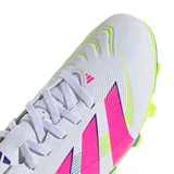 Championes de fútbol Adidas Predator Club FG/MG unisex, color blanco con detalles en rosa, violeta y verde.